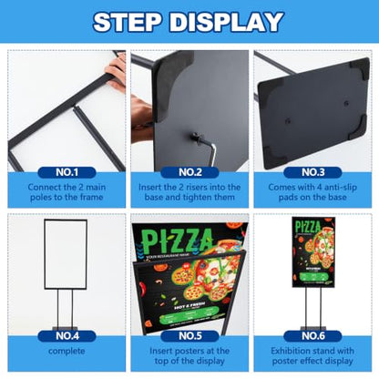 2 Pcs 24" x 36" Twin Pole Bulletin Sign Holder Floor Stand Heavy Duty Floor Standing Poster Display Stand Black Display Poster Holder with Rectangular Base for Outdoor Indoor Store - size: 24 x 36 Inch