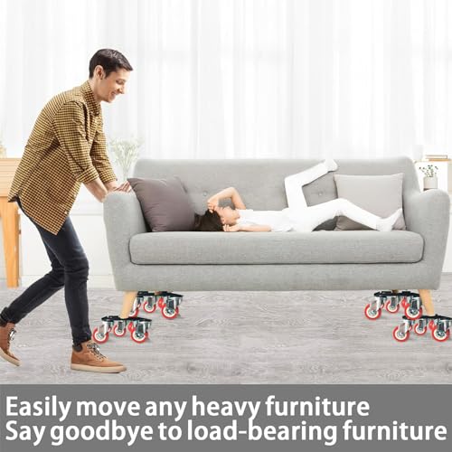 Furniture-Dolly-Furniture-Movers-with-5-Wheels, Furniture Sliders Large Size Carbon Steel Panel Lifter Tool for Moving Heavy Furniture, Furniture Dollies with 2 Brakes, Max Capacity 3335 Ibs - size: Large-Red