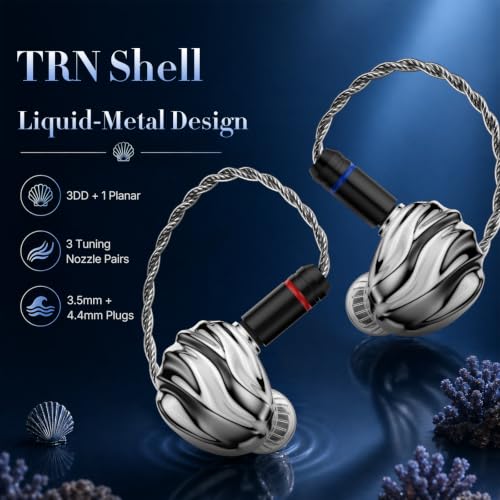 TRN Shell 3DD+1 Planar Hybrid in Ear Monitor, HiFi IEM Earbuds | 3 Tuning Nozzle Pairs, Silver-Plated IEM Cable, 3.5mm and 4.4mm Plugs, Balanced Sound, for Musicians and Audiophiles