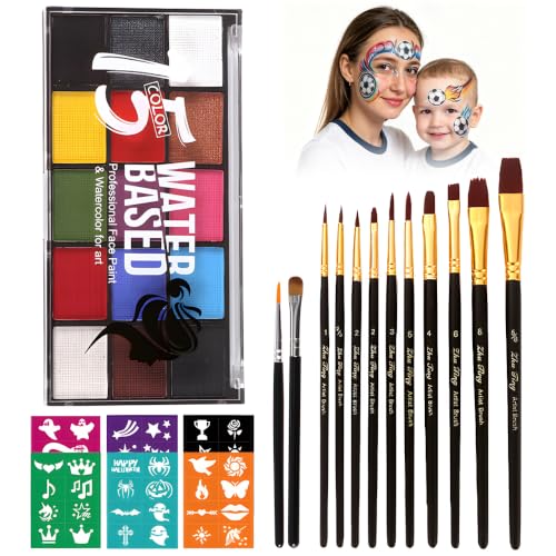 Face Painting Kit, Water Activated Face Paint for Halloween Party - color: #1 15 Color+Brushes