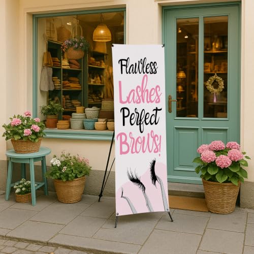DreamController Lashes & Brows X-Stand Banner by DC | 30"x65" Tripod Display | Flawless Lashes Perfect Brows Vertical Banner for Trade Shows & Events | Made in USA | (Stand Not Included) - color: Flawless Lashes Perfect Brows, size: X Banner - 30x65"