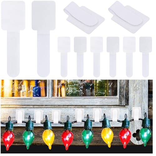 40 Pcs Adhesive Christmas String Lights Strap Holders, Outdoor Hanging Christmas Lights Cable Ties, Hook and Loop Cable Clip Cord Organizer for LED String Light, Cables Management, Porch Patio Decor