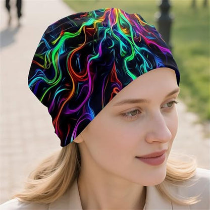 Art Owl Women's Slouchy Beanie Hat Cute Turban Hats Cancer Headwear Caps Baggy Skull Sleep Scarf - color: Colorful Abstract