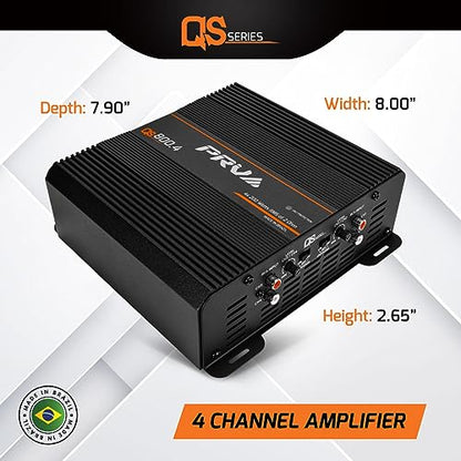 PRV Audio QS800.4 2 Ohm Compact 4 Channel Car Audio Amplifier 4 x 220 Watts RMS at 2 Ohm - 800 Watt Amp 12 Volts Amp Class D Bridgeable 800x4 High Power Stereo