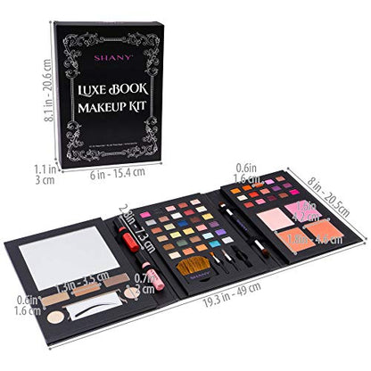 SHANY Luxe Book Makeup Set - All In One Travel Cosmetics Kit with 30 Eyeshadows, 15 Lip Colors, 5 Brushes, 4 Pressed Blushes, 3 Brow Colors, and Mirror - color: LUXEBOOK