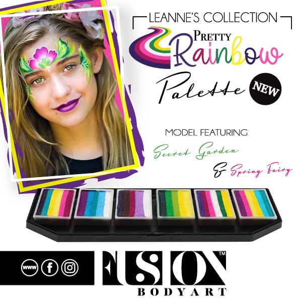Fusion Body Art Pro Quality Professional Face Painting Palette - Leanne's Pretty Rainbow | Hypoallergenic Safe & Non-Toxic - Perfect for Full Face Designs and Cheek Art