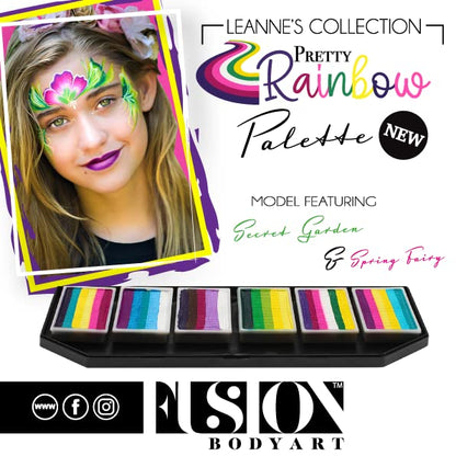 Fusion Body Art Pro Quality Professional Face Painting Palette - Leanne's Pretty Rainbow | Hypoallergenic Safe & Non-Toxic - Perfect for Full Face Designs and Cheek Art