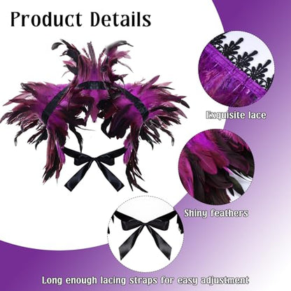 2Pcs Witch Feather Shawl Wrist Cuff for Women | Gothic Crow Shrug Shawl, for Halloween, Feather Costume Accessories - color: Purple