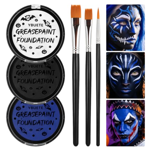 YBUETE Blue Black White Oil Based Face Paint Kit for Halloween - color: Blue+Black+White