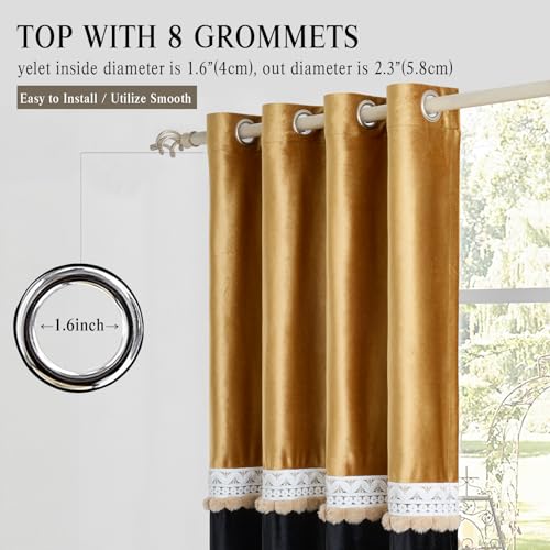 GIGIZAZA Velvet Pom Curtains 108 Inch for Living Room 2 Panels Gold Black - color: Pom Pom/Gold+black, size: 52"W x 108"L (Pack of 2)