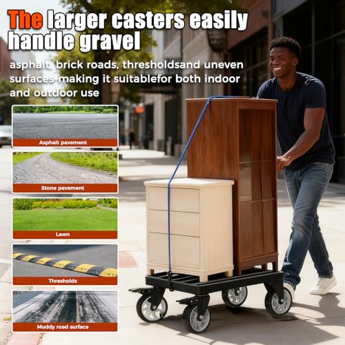 Stainless Steel Furniture Dolly, 2000lbs Capacity Heavy Duty Furniture Dolly, 5-inch Swivel casters, 18 x 14 inch Platform and Fastening Device, Safely Moving Heavy Objects - size: 18"L x 14"W Furniture Dolly