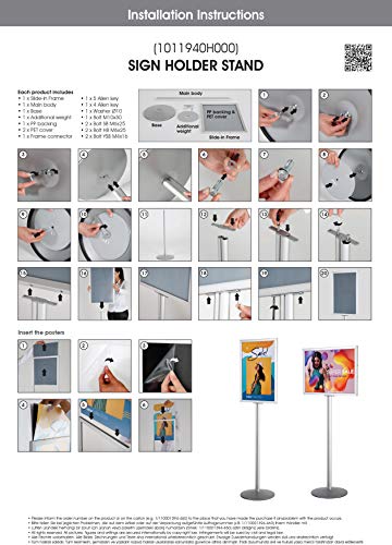 M&T Displays Sign Holder Stand, Black 18x24 Inch Poster Frame Double Sided Slide-In Aluminum Easy Loading Floor Standing Pedestal Advertisement Post Commercial Menu Holder Round Heavyweight Base - color: Black