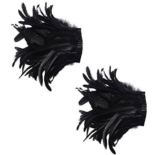 L'VOW Men Gothic Natural Real Feather Epaulet Shrug Shoulder Strap for Halloween Costume - Pack of 2 - color: A-rooster Black