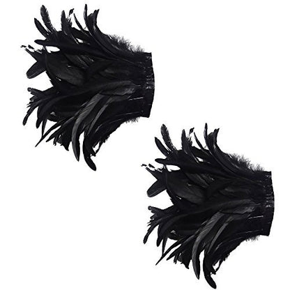 L'VOW Men Gothic Natural Real Feather Epaulet Shrug Shoulder Strap for Halloween Costume - Pack of 2 - color: A-rooster Black