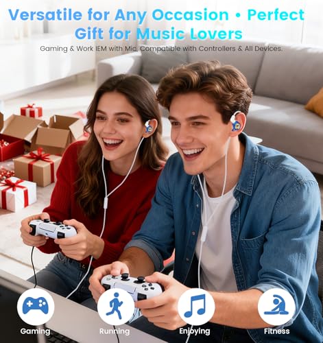 Wired Gaming Earbuds with Mic, 11mm Dynamic Driver HiFi in Ear Monitors, 3-Way Adjustable Tuning Switch Detachable Cable IEM Earphones, Deep Bass Noise Isolating Headphones for Musician Game PC Laptop - color: Blue