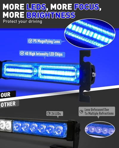 HLauto 1002L Emergency Strobe Traffic Advisor Light Bar: 40 LED Dash Safety Warning Flashing Light, Front/Rear Windshield Visor Lights for Construction Vehicle, Tow/Plow Truck (2x10.7inch, Blue) - color: #12 Blue