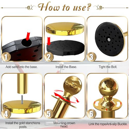 4PCS Gold Stanchions Posts with 3PCS 5 ft Red Velvet Rope, Red Velvet Rope Stanchion Set Crowd Control Barriers, Stanchions and Velvet Ropes Red Carpet Poles for Party Supplies - color: Gold, size: 4