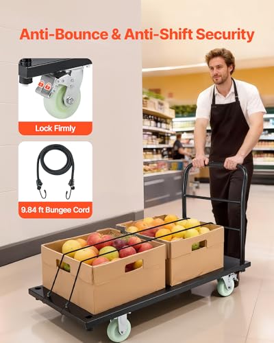 VEVOR Heavy Duty Platform Truck, 2000 LBS Industrial Steel Flatbed Cart with 360° Swivel Wheels, Platform Push Cart Dolly, Easy Storage for Warehouse/Garage/Moving/Garden (48" x 24" x 32") | Platform Truck with 360° Swivel Wheels, Foldable Push Cart Dolly