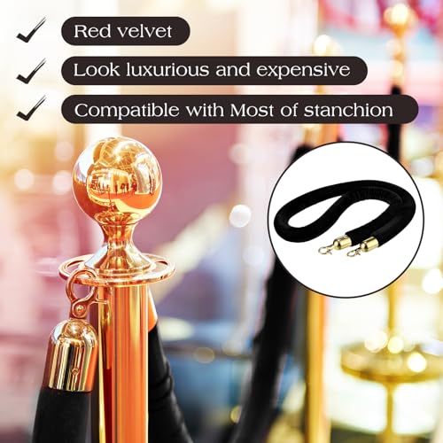 Nuogo 6 Pack Black Velvet Stanchion Rope, 5 Feet Velvet Rope with Gold Hook | Safety Rope Off Barrier, Crowd Control, 1.2 IN in Diameter,Event Weddings Graduation Theaters Grand Opening Hotel - color: Black
