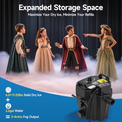 3500W Dry Ice Fog Machine, Low Lying Fog Machine with 1614Ft² Coverage, 110V DJ Effect Smoker Atmospheric Effects Machine with Tube 10L Tank for Stage Party Wedding DJ Club