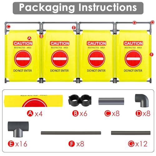 4 Panels Safety Barricade,7.8 FT Foldable Security Sign Barrier | Heavy Duty PVC Frame Barricade,DO NOT Enter" Gate High Visibility Caution Symbol Crowd Control - size: 4 Panels-7.8FT