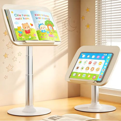 2-in-1 Kids Reading Stand for Books and Tablets, Adjustable Book Holder | Reading Stand for Kid Books,Kid-Friendly Ergonomic Book Holder for Toddlers,Laptop Riser Stand for Homeschool Floor Couch Bed