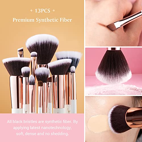 Jessup Brand 25pcs Professional Makeup Brush set Beauty Cosmetic Foundation Power Blushes eyelashes Lipstick Natural-Synthetic Hair Brushes set (Pearl White/Rose Gold) - color: Pearl White/Rose Gold