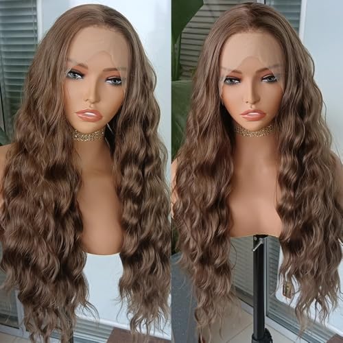 RONGDUOYI Brown Body Wave Lace Front Wig 13x4 Synthetic Hair For Women Glueless Wig Heat Resistnt Natural Hairline Long Hair Daily Wear Cosplay - color: Brown 10