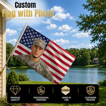 Custom Flag with Face on It by Custom Boss; Pink American Flag Custom; Custom Flag with Picture Photo Logo; 1x1½ 2x3 3x5 4x6 5x8 FT; 2 Grommets; No Pole; Made in USA - color: Flag with Photo