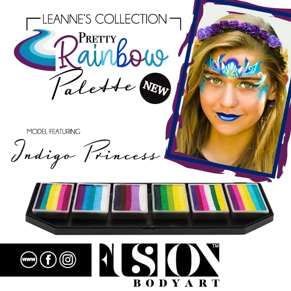 Fusion Body Art Pro Quality Professional Face Painting Palette - Leanne's Pretty Rainbow | Hypoallergenic Safe & Non-Toxic - Perfect for Full Face Designs and Cheek Art