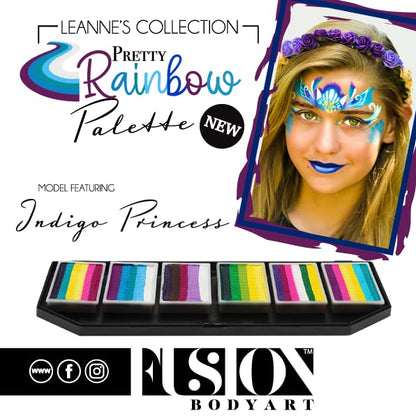 Fusion Body Art Pro Quality Professional Face Painting Palette - Leanne's Pretty Rainbow | Hypoallergenic Safe & Non-Toxic - Perfect for Full Face Designs and Cheek Art