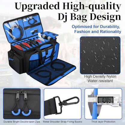 Large Dj Cable Bag with Detachable Dividers, Bottom Pad | Dj Bag for Equipment and Accessories with Laptop and Microphone Pocket, Dj Gig Bag for Musician, Professional, Travel, Blue - color: Blue, style: Dj Cable Bag
