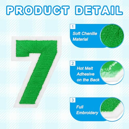 MECCANIXITY Iron on Number Patches 2" Number 7 Iron on Embroidered Patch Sew on Letter Stickers Applique for Repairing Clothing Jeans Shoes Hats DIY(Green, Pack of 9) - style: Number 7