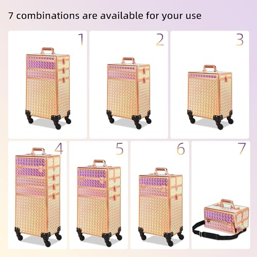Somduy Rolling Makeup Case, Makeup Train Case with Lid, 5 in 1 Cosmetology Case on Wheels, Christmas Gift, Large Makeup Organizers, Profesional Cosmetic Case for Salon Barber, Bright Pink - color: Bright Pink