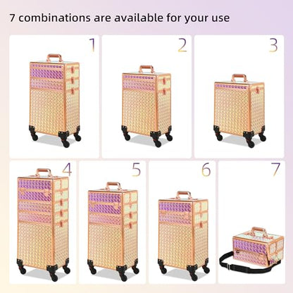 Somduy Rolling Makeup Case, Makeup Train Case with Lid, 5 in 1 Cosmetology Case on Wheels, Christmas Gift, Large Makeup Organizers, Profesional Cosmetic Case for Salon Barber, Bright Pink - color: Bright Pink