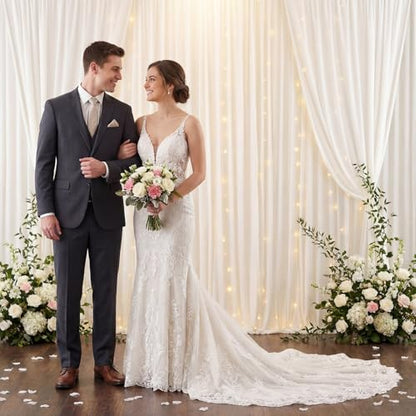Hunnmingre 2 Pcs 5 X10 ft Ivory White Velvet Curtains Backdrop Drapes | Wrinkle Free Silky, Velvet Wedding Backdrop Drapes, Photo Curtains for Parties Birthday Baby Shower Photography Background - color: ivory white