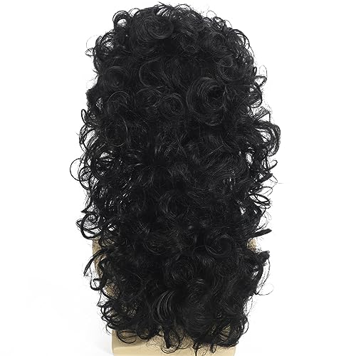 Curly Mullet Wigs for Men 80s Black Long Curly Wigs Hippie Rocking 80s Party Cosplay Costume Anime Heat Resistant Synthetic Hair Wig 70's Wig - color: E-Black