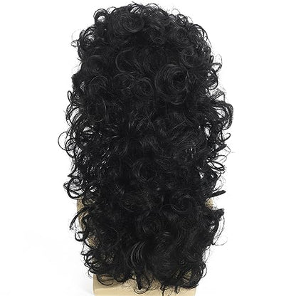 Curly Mullet Wigs for Men 80s Black Long Curly Wigs Hippie Rocking 80s Party Cosplay Costume Anime Heat Resistant Synthetic Hair Wig 70's Wig - color: E-Black