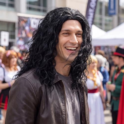 Miss U Hair Unisex Long Curly Hair Party Movie Cosplay Costume Wig Halloween (Jet black) - color: Jet black