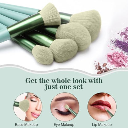 Professional Makeup Brush Set, LUXBRU 20PCs Makeup Brushes with Foundation Eyebrow Blending Concealer Blush Eyeshadow Contour Powder Brush, Make Up Brushes Kit with Travel Case & 2 Powder Puff-Green - color: Dark Green
