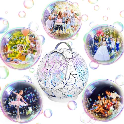 Weilim Spherical LED Bubble Machine for Kids, 45°/360° Rechargeable Blower | 4000+ Bubbles/Min Output, 5-Hour Play, ABS Body, 2 Concentrates for Parties, Birthdays, Weddings and Outdoor Fun - color: Spherical Crackle White