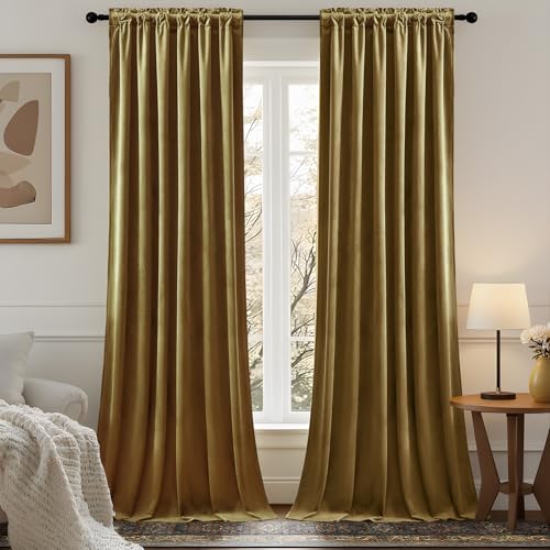 Gold Velvet Blackout Curtains 90 Inch for Bedroom Back Tab Drapes Luxury | Black Out, Soundproof, Super Soft Luxury Velvet, Dining Living Room, Room Darkening, Gold Brown, W52xL90, 2 Panels - color: Goldbrown, size: 52"W x 90"L (Pack of 2)