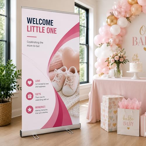 Heavy Duty Retractable Banner Stand 60" W x 72–92" H Roll Up Display Trade Show Banner Stand with Carrying Bag for Exhibitions, Conferences - size: 60"W x 72–92"H