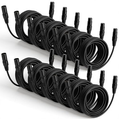 Relaxweex 12 Pcs 25 Feet XLR Cable, 3-Pin XLR Male to Female, Black - color: Black, size: 25 Feet