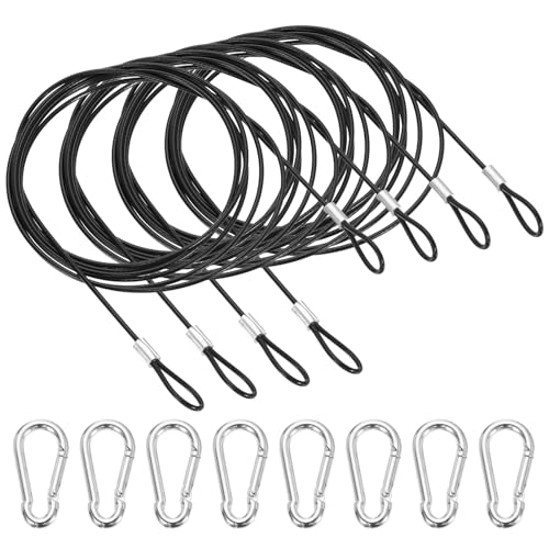 PATIKIL 79 Inch Safety Cable Lock, 4 Pcs 304 Stainless Steel Security Wire Ropes Double Loop Anti-Theft Safety with 8 Spring Buckles for Bicycles Luggage Stage Lighting, Black - color: Black, size: 79 Inch