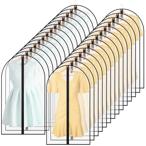 Sintuff 80 Pcs 24'' x 40'' Translucent Garment Bags for Hanging Clothes Cover with Black Full Zipper Hanging Travel Garment Cover Bags for Suits, Coats Storage