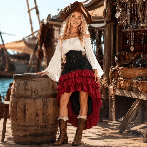 Pirate Costume Women Outfits Renaissance Halloween Costume | Also dress up for Steampunk / Renaissance/ Gypsy Costume - color: White, size: Small