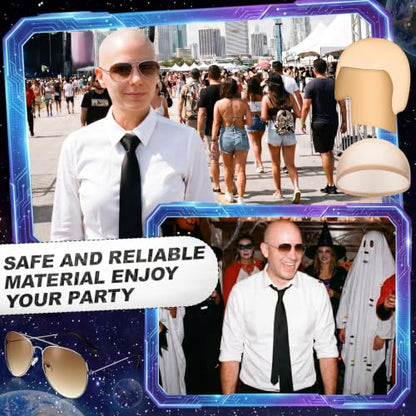 Mepase 6 Pcs Halloween Bald Cap with Glasses Bald Head Wig Cap Party Costume Accessories for Adults Women Men Cosplay - color: Smooth, style: Retro