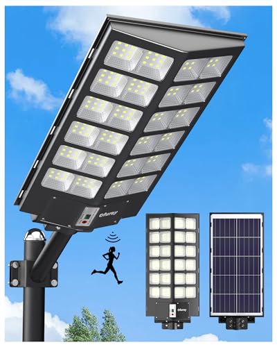 Ofuray Solar Street Lights Outdoor,Of-9600W Commercial Parking Lot Light | Solar Flood Light, LED Area Light with Motion Sensor, Dusk to Dawn, Remote Control for Security Lighting in Streets, Barns - size: 4XL