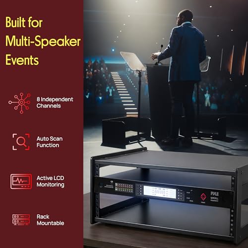Pyle 8 Channel UHF Wireless Conference Microphone System with 8 Gooseneck Mics, 300 Ft Range, Selectable Frequencies & Rack Mount Receiver for Meetings, Presentations & Events - style: 8 Gooseneck Mics